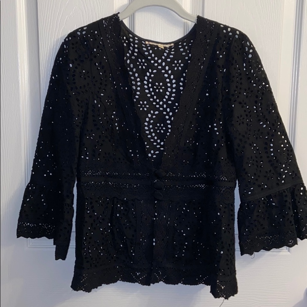 Nanette Lepore Black Eyelet Lace Jacket 6